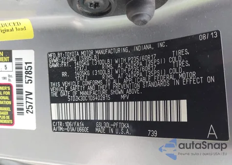 2013 Toyota Sienna L V6 7 Passenger из США, поврежденный, VIN 5TDZK3DC1DS402815